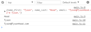 Console Log of JavaScript Code