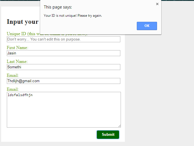 A form with an alert.